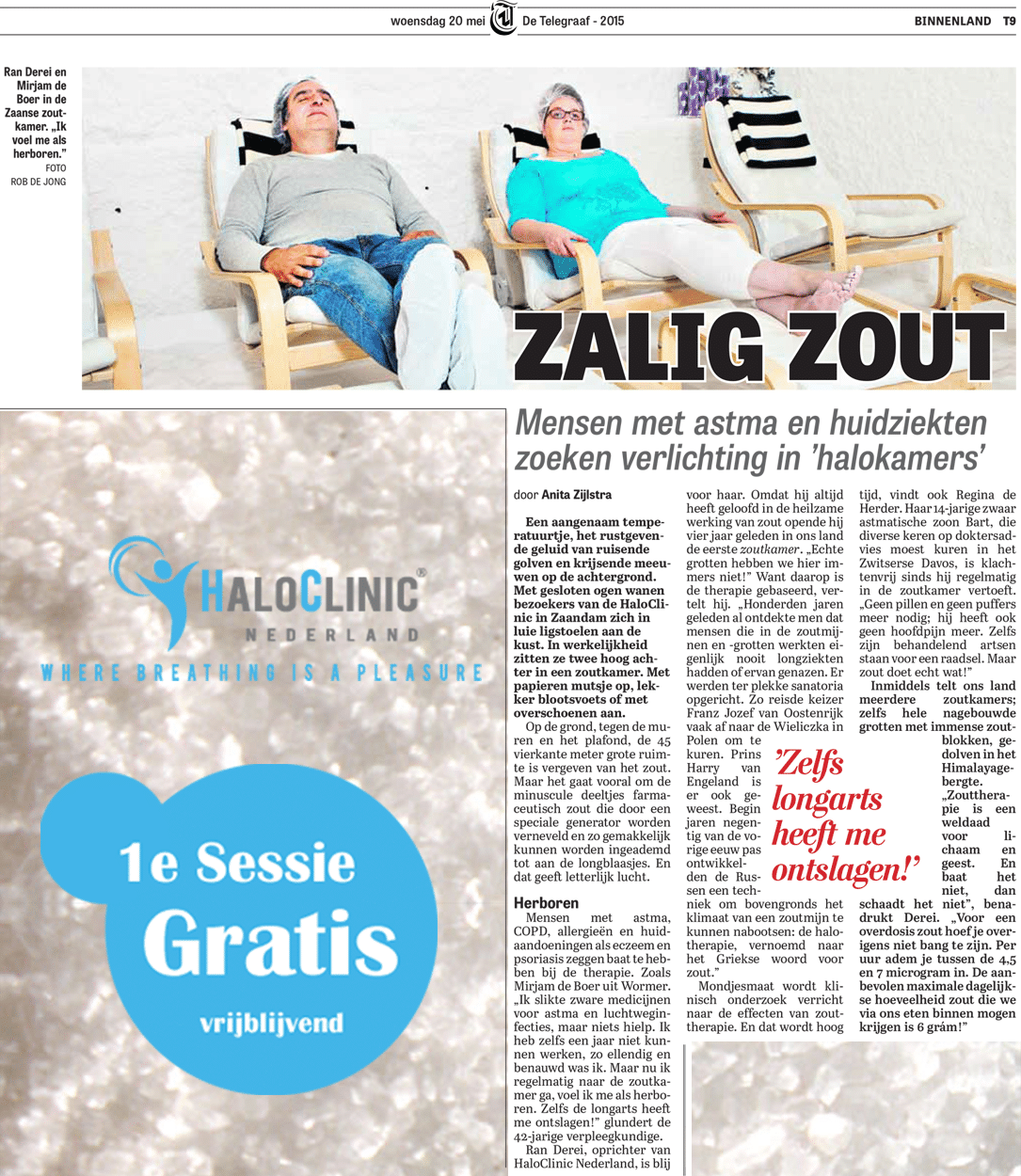 Artikel Telegraaf 20 mei 2015 door: Anita Zijlstra